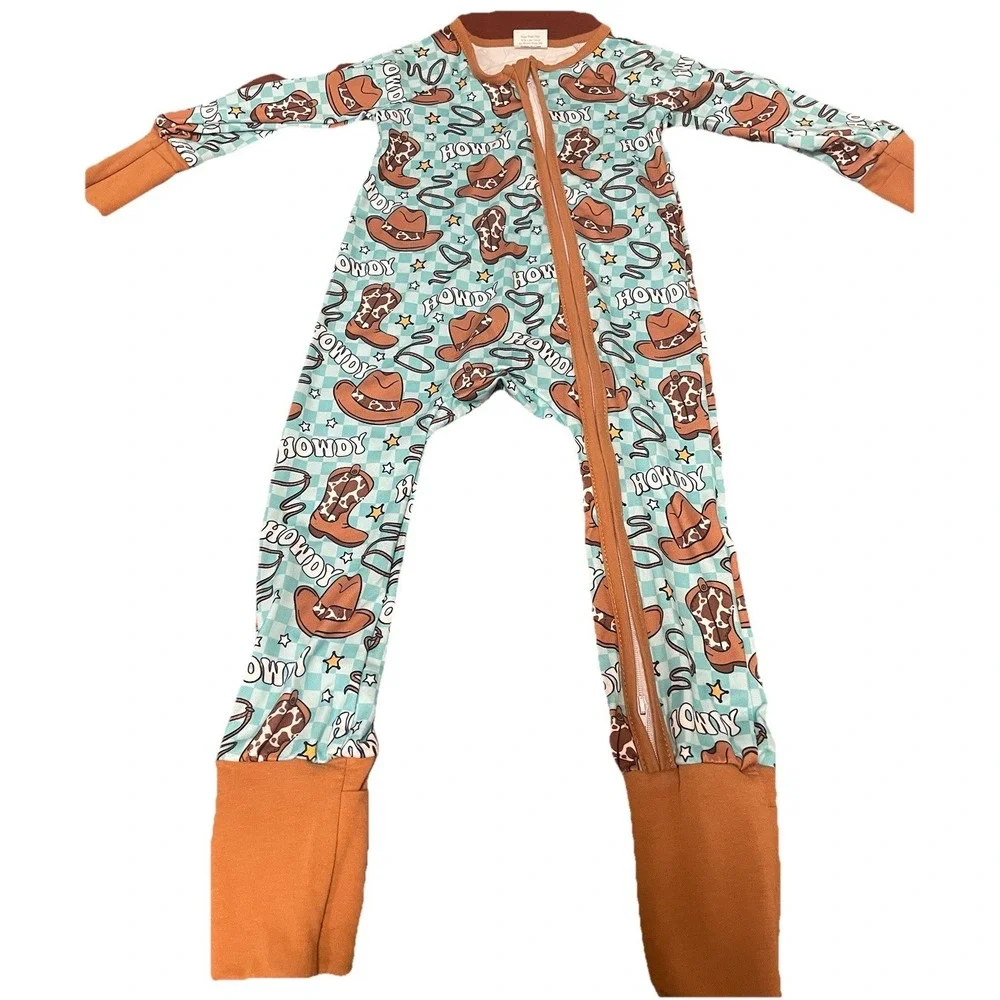 Boutique Cowboy Baby Sleeper 12-18 Months Western Rodeo Bamboo Pajamas Howdy Zip